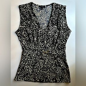 Nine West Sleeveless Animal Print Spotted Leopard Cinched Waist V-neck Top